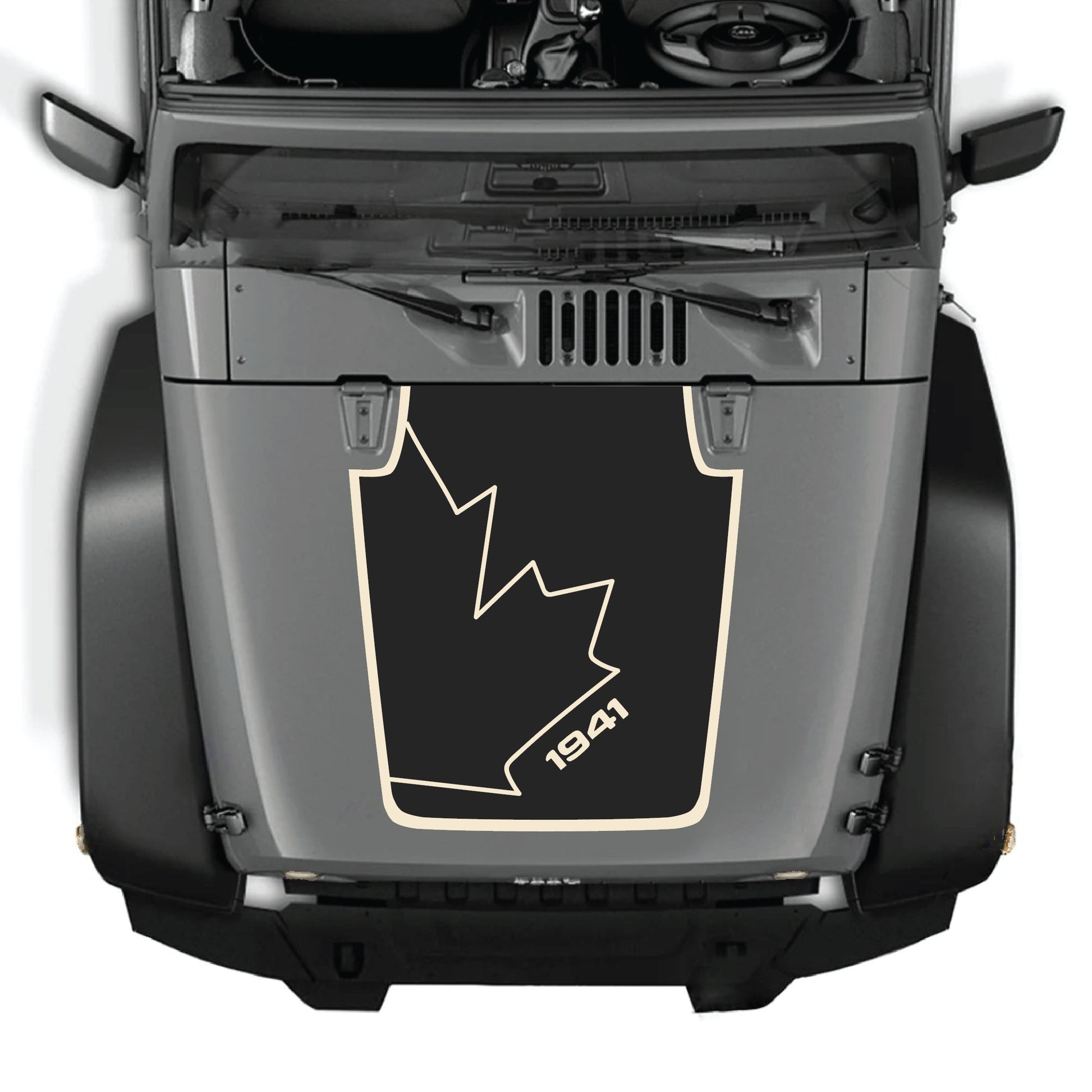 Canada full leaf hood decal with border graphic kit for Jeep Wrangler JK JKU 2007-2018, made of premium vinyl by CarCode.