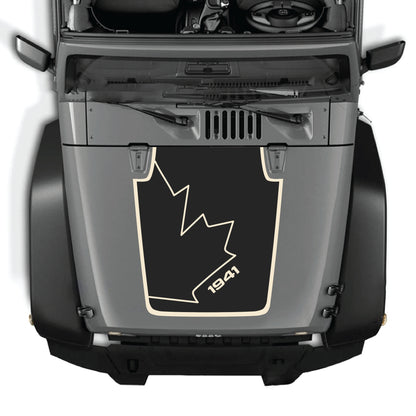 Canada full leaf hood decal with border graphic kit for Jeep Wrangler JK JKU 2007-2018, made of premium vinyl by CarCode.