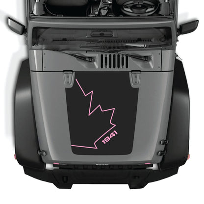 Canada full leaf hood decal graphic kit for Jeep Wrangler JK JKU 2007-2018, made with premium vinyl by CarCode.
