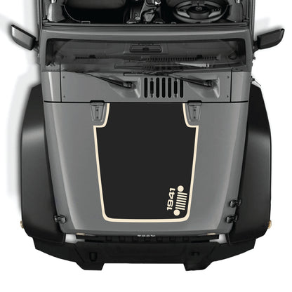 Right side hood panel decal with 1941 Jeep grill border graphic for Jeep Wrangler JK JKU 2007-2018, made of premium vinyl.