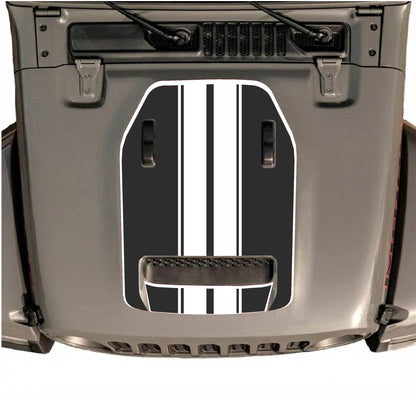 Hood Panel Decal/Sticker - Stripes with Border Graphic Decal Graphic Kit - For Jeep JL JLU 392 2018 - Premium Vinyl