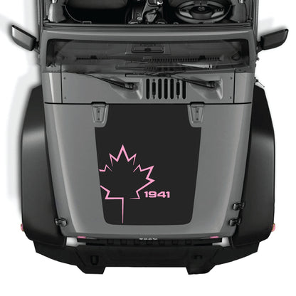 Canada leaf hood decal for Jeep Wrangler JK JKU 2007-2018 by CarCode, made of premium vinyl, featuring a bold 1941 graphic design.