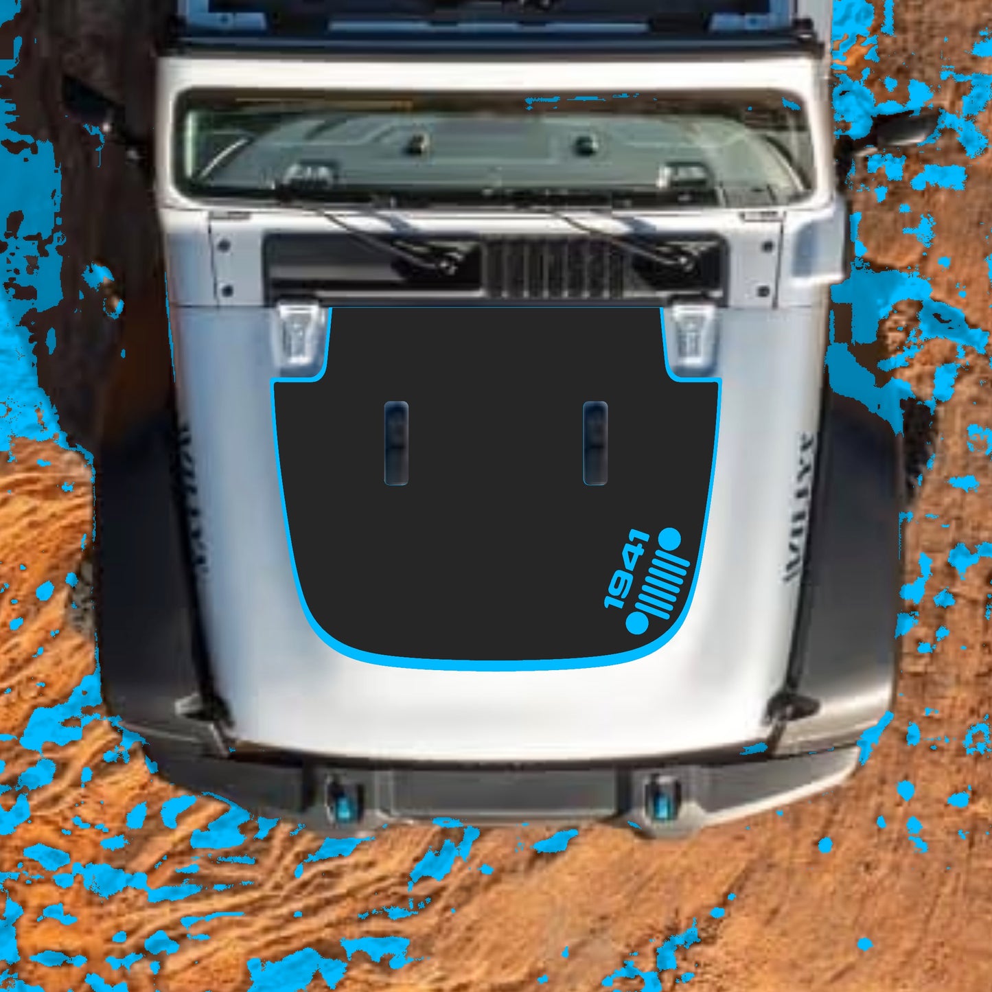 Hood Panel Decal/Sticker - Right Side 1941 Grill with Border Graphic Decal Graphic Kit - For Jeep JL JLU Sahara 2018-2025 - Premium Vinyl
