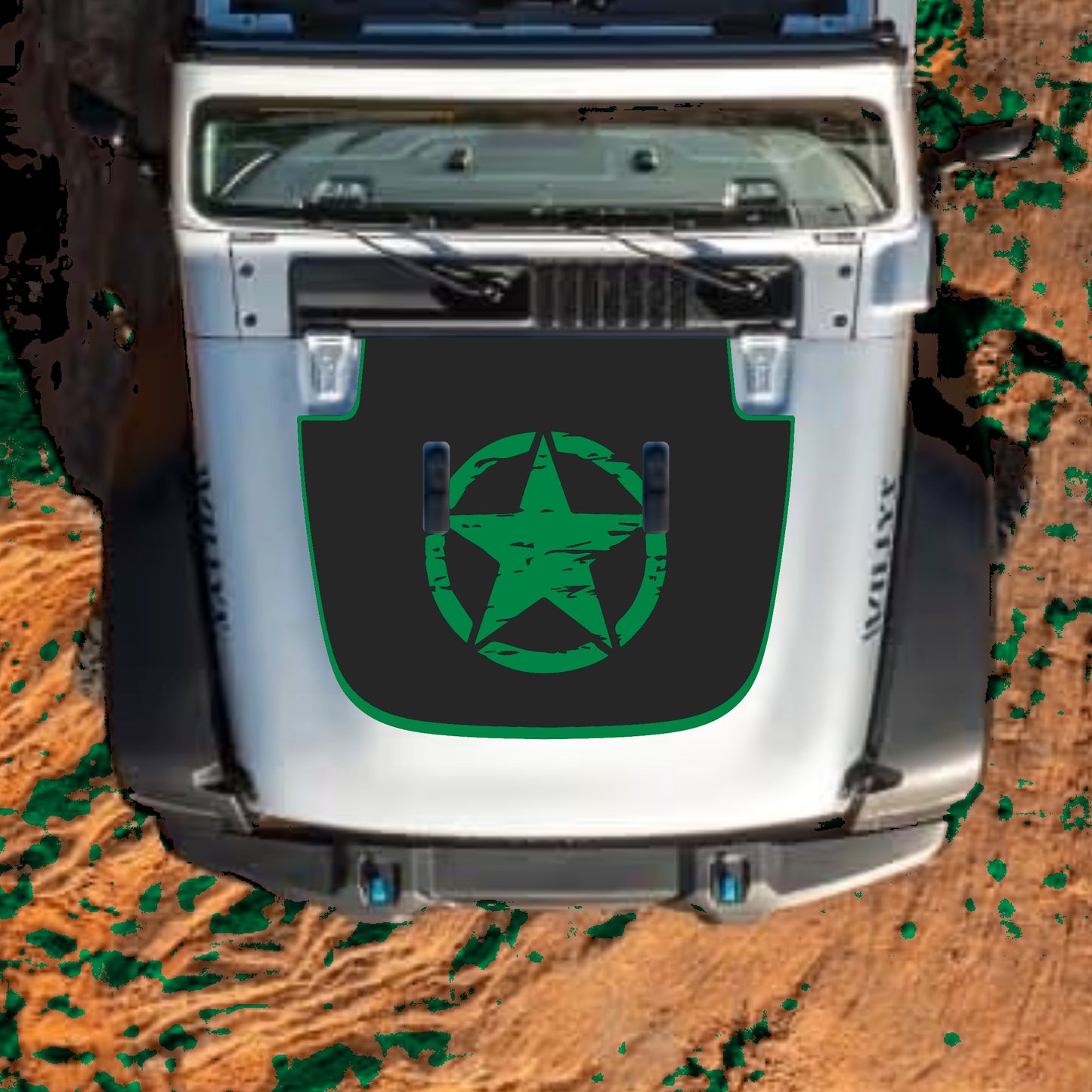 Hood Panel Decal/Sticker - Center Star with Border Graphic Decal Graphic Kit - For Jeep JL JLU Sahara 2018-2025 - Premium Vinyl