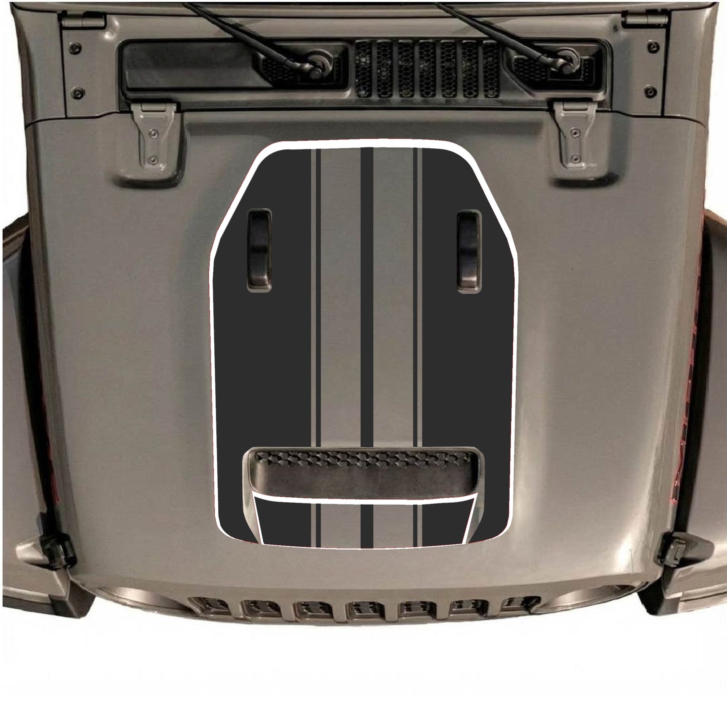 Hood Panel Decal/Sticker - Stripes with Border Graphic Decal Graphic Kit - For Jeep JL JLU 392 2018 - Premium Vinyl