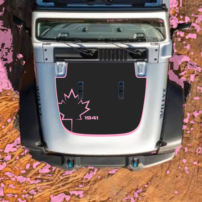 Hood Panel Decal/Sticker - Canada Leaf 1941 with Border Graphic Decal Graphic Kit - For Jeep JL JLU Sahara 2018-2025 - Premium Vinyl