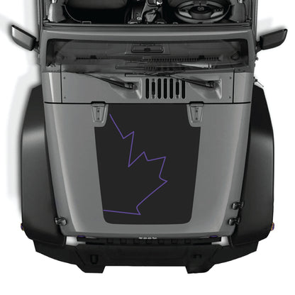 Canada full leaf hood decal graphic kit for Jeep Wrangler JK JKU 2007-2018, made of premium vinyl by CarCode.