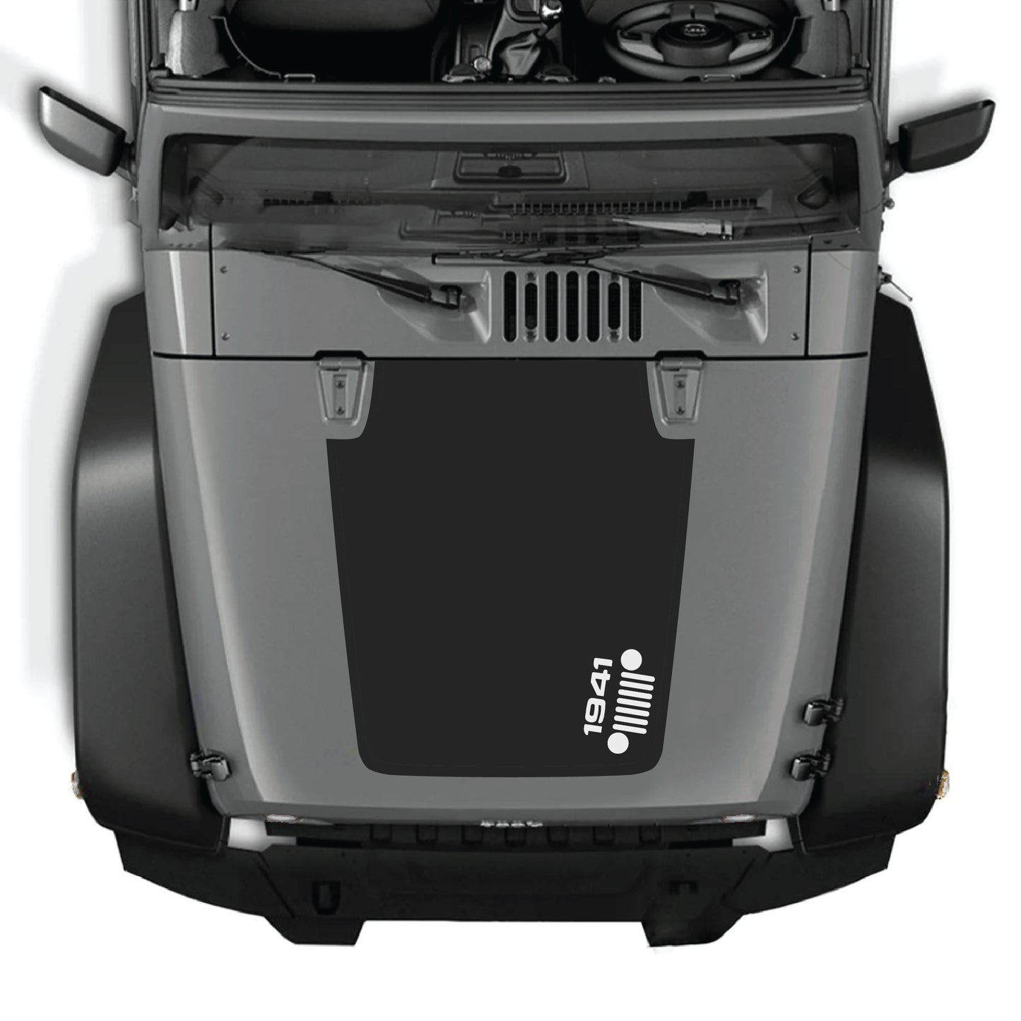 Right side hood decal for Jeep Wrangler JK JKU 2007-2018, CarCode vinyl graphic kit with 1941 grill design.