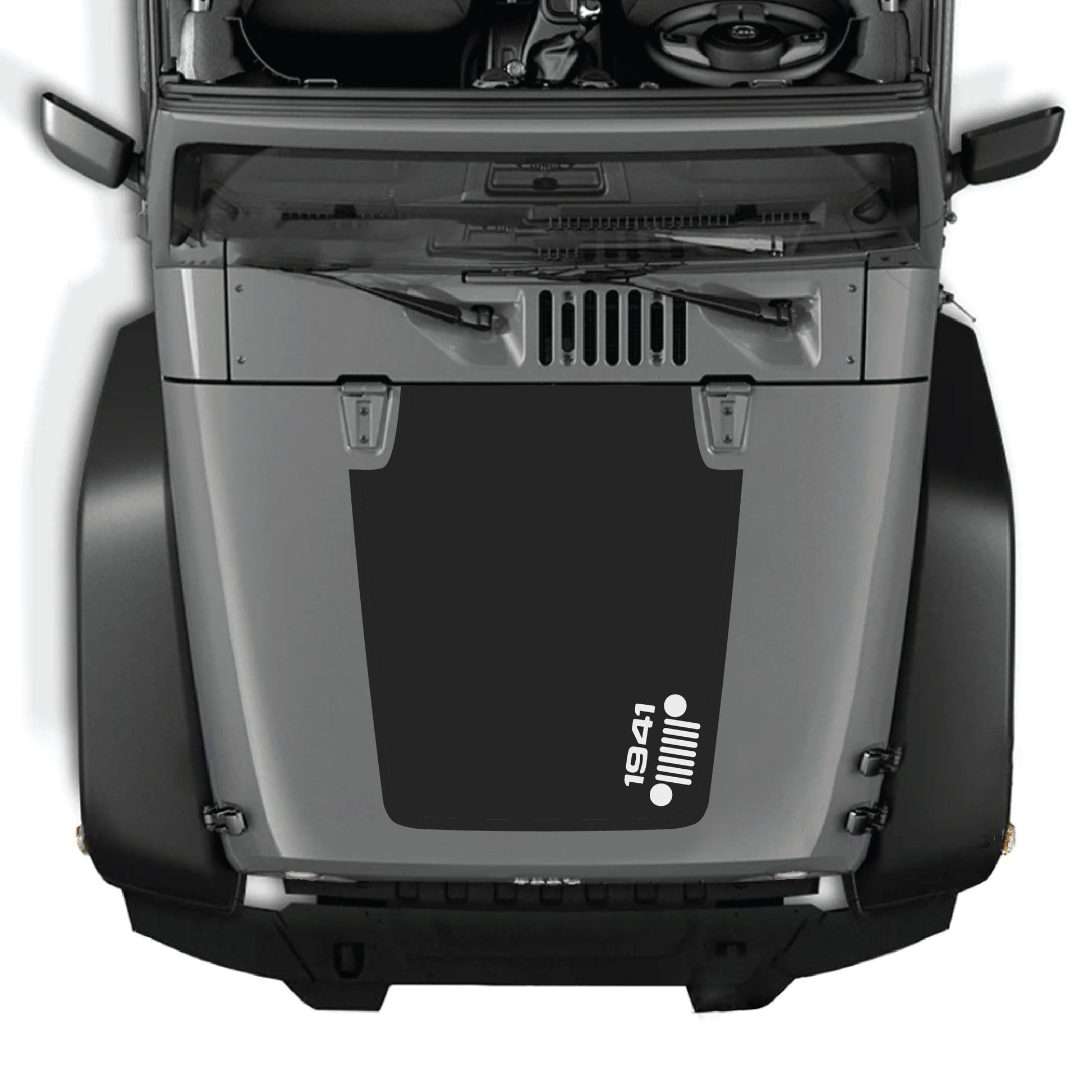 Right side hood decal for Jeep Wrangler JK JKU 2007-2018, CarCode vinyl graphic kit with 1941 grill design.