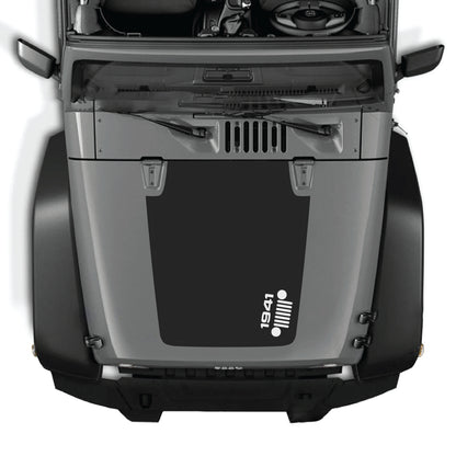 Right side hood decal for Jeep Wrangler JK JKU 2007-2018, CarCode vinyl graphic kit with 1941 grill design.