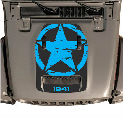 Hood Panel Decal/Sticker - 1941 Full Star Graphic Decal Graphic Kit - For Jeep JL JLU 392 2018 - Premium Vinyl