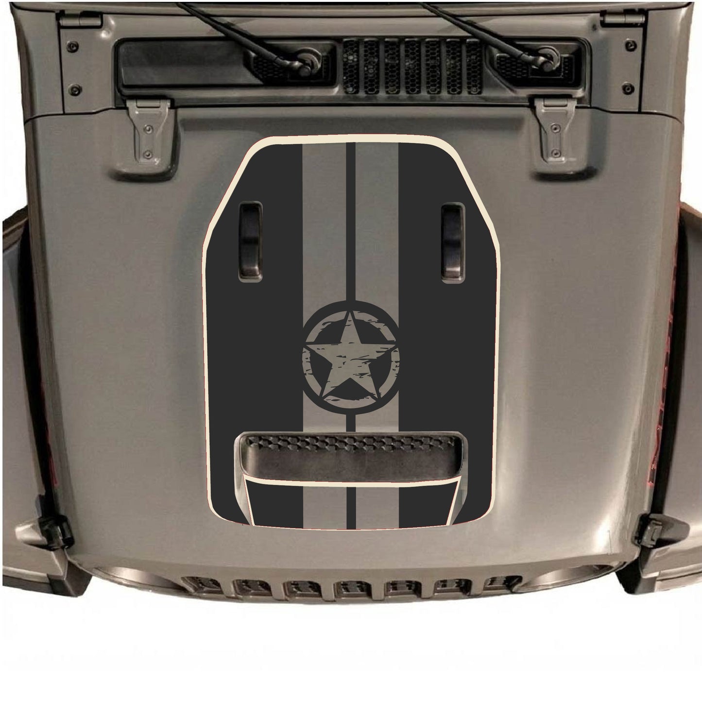 Hood Panel Decal/Sticker - Star and Stripes with Border Graphic Decal Graphic Kit - For Jeep JL JLU 392 2018 - Premium Vinyl
