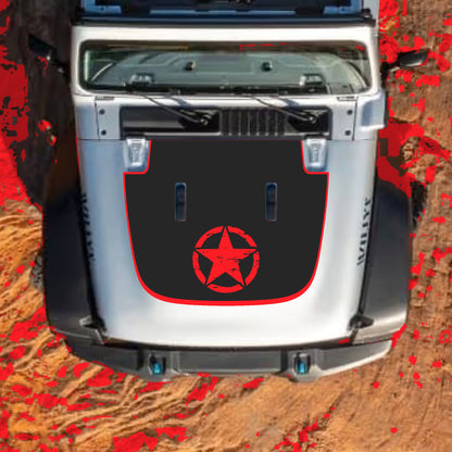 Hood Panel Decal/Sticker - Full Star with Border Graphic Decal Graphic Kit - For Jeep JL JLU Sahara 2018-2025 - Premium Vinyl
