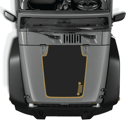 Right side Jeep Wrangler JK JKU hood decal with border graphic kit in black premium vinyl, designed for 2007-2018 models.