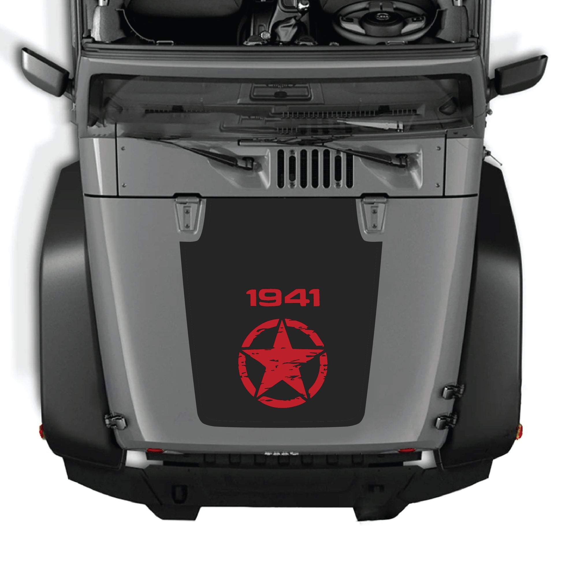 Jeep Wrangler JK JKU 2007-2018 hood decal featuring a Center Star graphic made of premium vinyl by CarCode