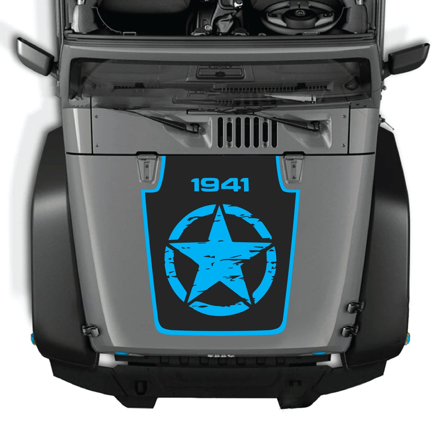 Jeep Wrangler JK JKU hood decal with a full star and border design, made from premium vinyl by CarCode.
