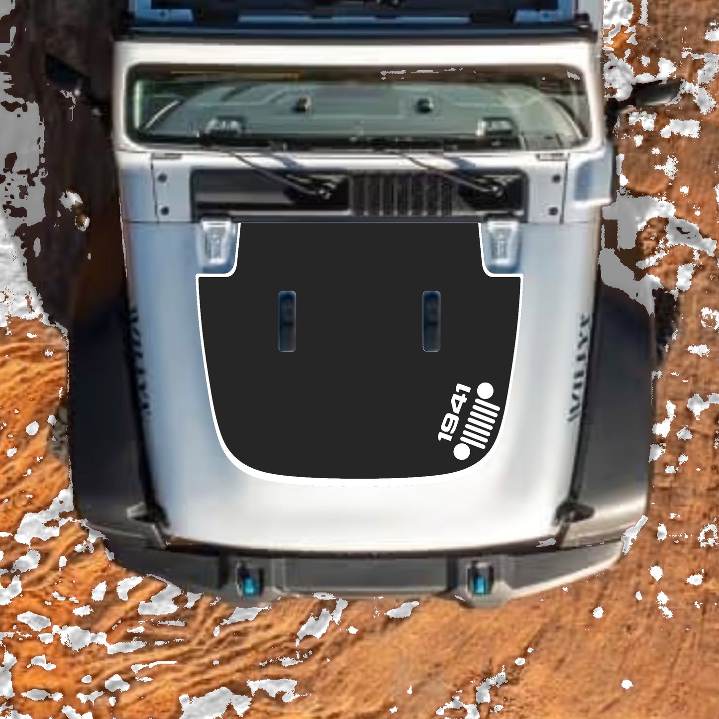 Hood Panel Decal/Sticker - Right Side 1941 Grill with Border Graphic Decal Graphic Kit - For Jeep JL JLU Sahara 2018-2025 - Premium Vinyl