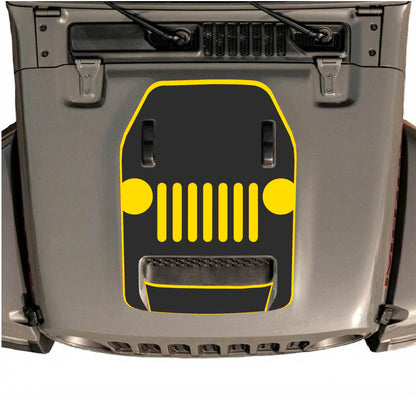 Hood Panel Decal/Sticker - Full Center Grill with Border Graphic Decal Graphic Kit - For Jeep JL JLU 392 2018 - Premium Vinyl