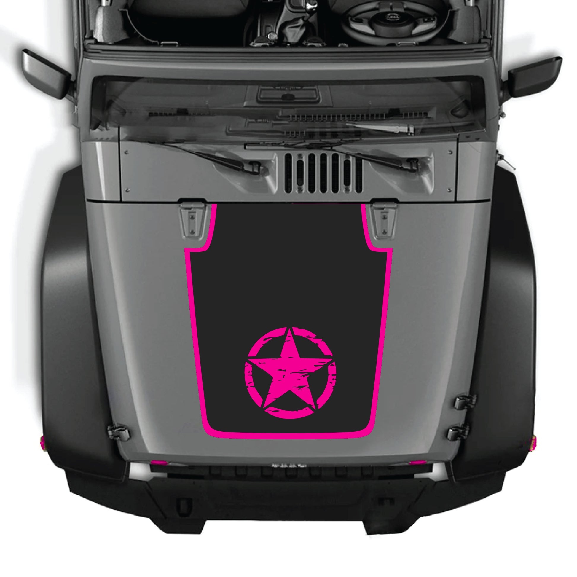 Jeep Wrangler JK hood decal featuring a center star with border graphic, made of premium vinyl by CarCode.