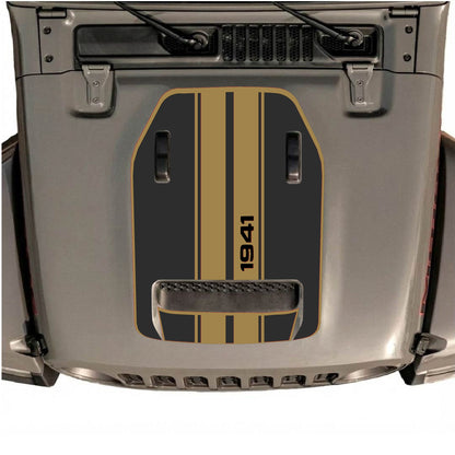 Hood Panel Decal/Sticker - 1941 Stripes with Border Graphic Decal Graphic Kit - For Jeep JL JLU 392 2018 - Premium Vinyl
