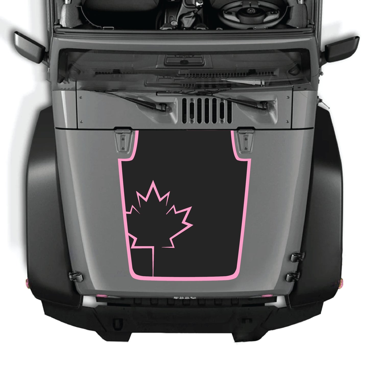 Canada leaf hood decal with border for Jeep Wrangler JK JKU 2007-2018, made of premium vinyl by CarCode.