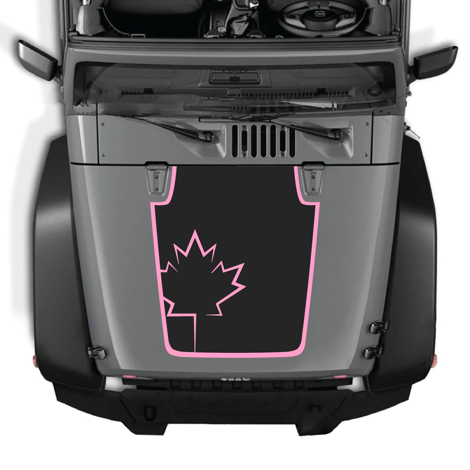 Canada leaf hood decal with border for Jeep Wrangler JK JKU 2007-2018, made of premium vinyl by CarCode.