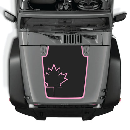 Canada leaf hood decal with border for Jeep Wrangler JK JKU 2007-2018, made of premium vinyl by CarCode.