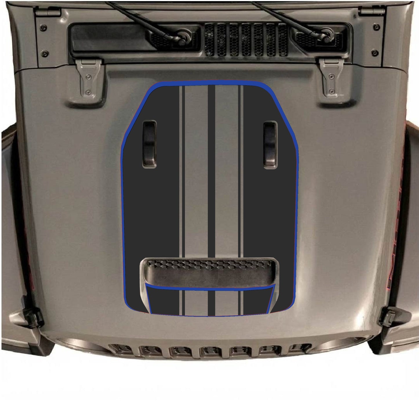 Hood Panel Decal/Sticker - Stripes with Border Graphic Decal Graphic Kit - For Jeep JL JLU 392 2018 - Premium Vinyl