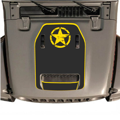 Hood Panel Decal/Sticker - Top Star with Border Graphic Decal Graphic Kit - For Jeep JL JLU 392 2018 - Premium Vinyl