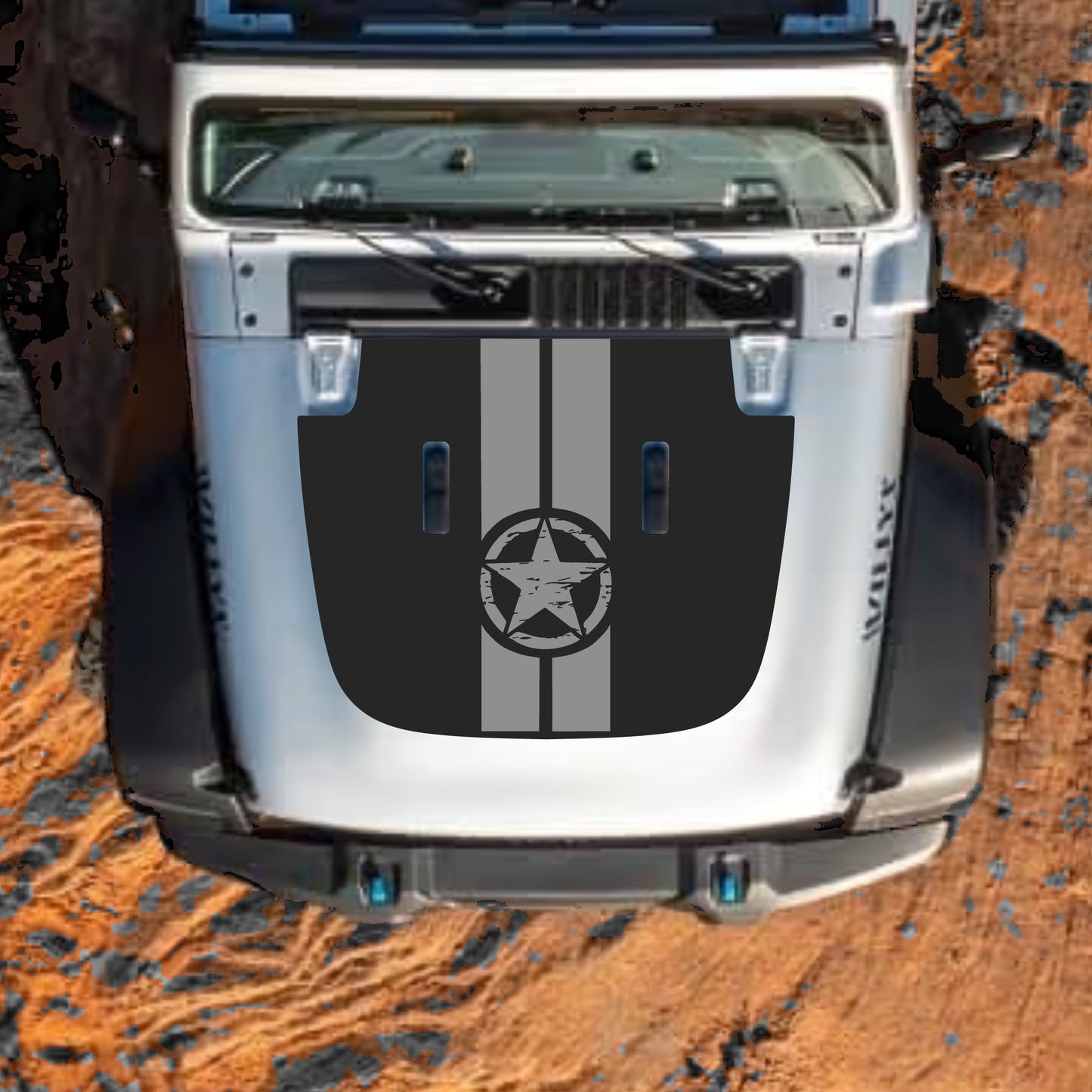 Hood Panel Decal/Sticker - Star and Stripes Graphic Decal Graphic Kit - For Jeep JL JLU Sahara 2018-2025 - Premium Vinyl