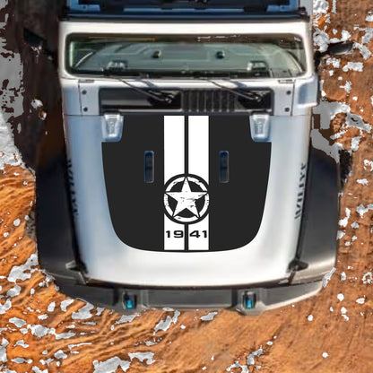 Hood Panel Decal/Sticker - 1941 Star and Stripes Graphic Decal Graphic Kit - For Jeep JL JLU Sahara 2018-2025 - Premium Vinyl