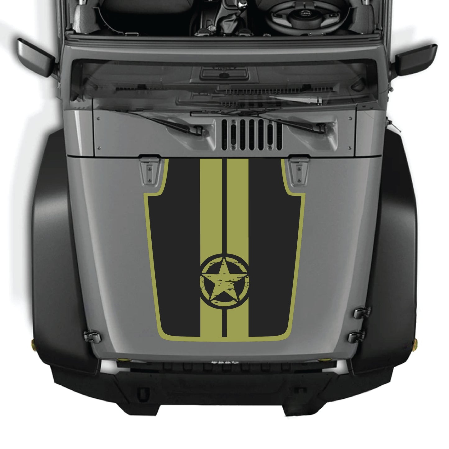 Jeep Wrangler JK JKU hood decal featuring star and stripes with border design in premium vinyl, by CarCode.