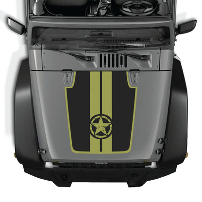 Jeep Wrangler JK JKU hood decal featuring star and stripes with border design in premium vinyl, by CarCode.