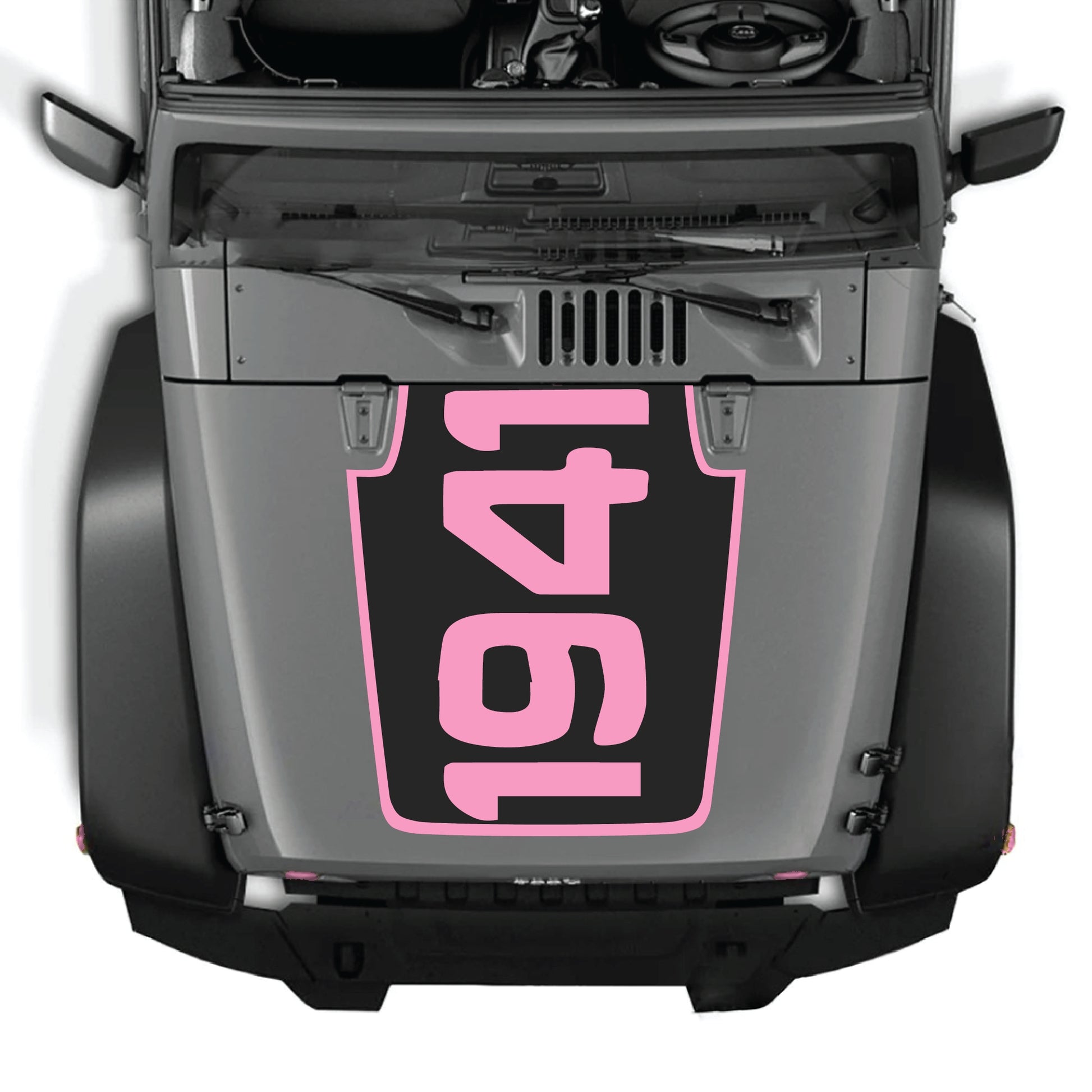 Jeep Wrangler JK JKU hood decal with 1941 border graphic kit in black premium vinyl, featuring bold vintage-style design.