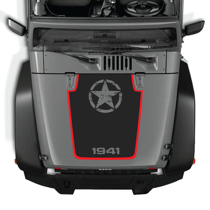 Kit gráfico de calcomanía Star 1941 para el capó del Jeep Wrangler JK JKU 2007-2018, hecho de vinilo premium por CarCode.