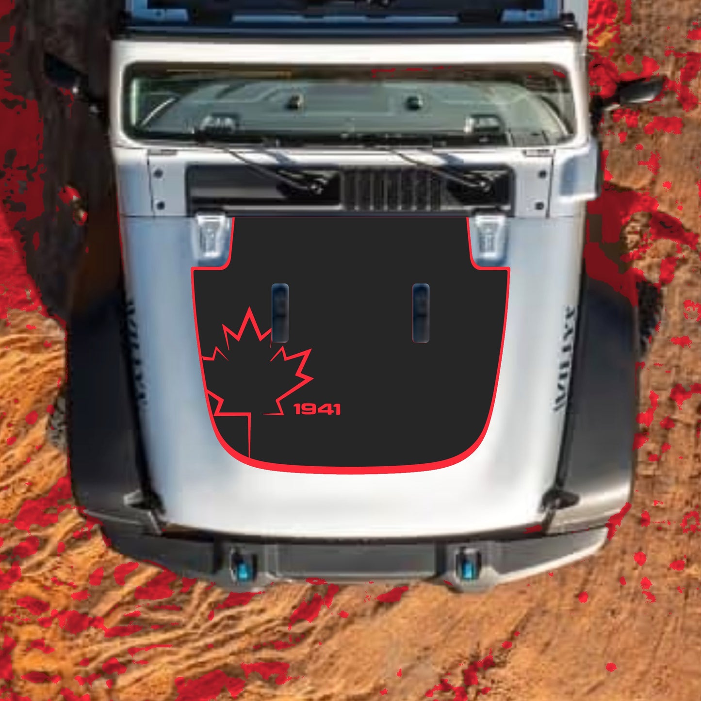 Hood Panel Decal/Sticker - Canada Leaf 1941 with Border Graphic Decal Graphic Kit - For Jeep JL JLU Sahara 2018-2025 - Premium Vinyl