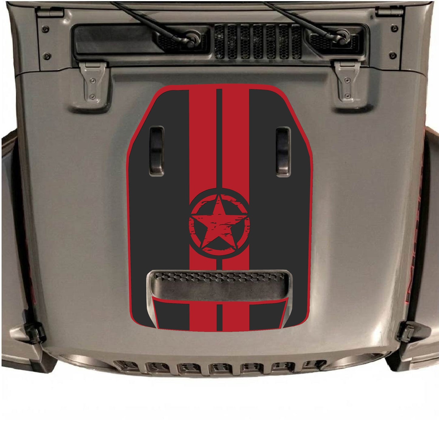Hood Panel Decal/Sticker - Star and Stripes with Border Graphic Decal Graphic Kit - For Jeep JL JLU 392 2018 - Premium Vinyl