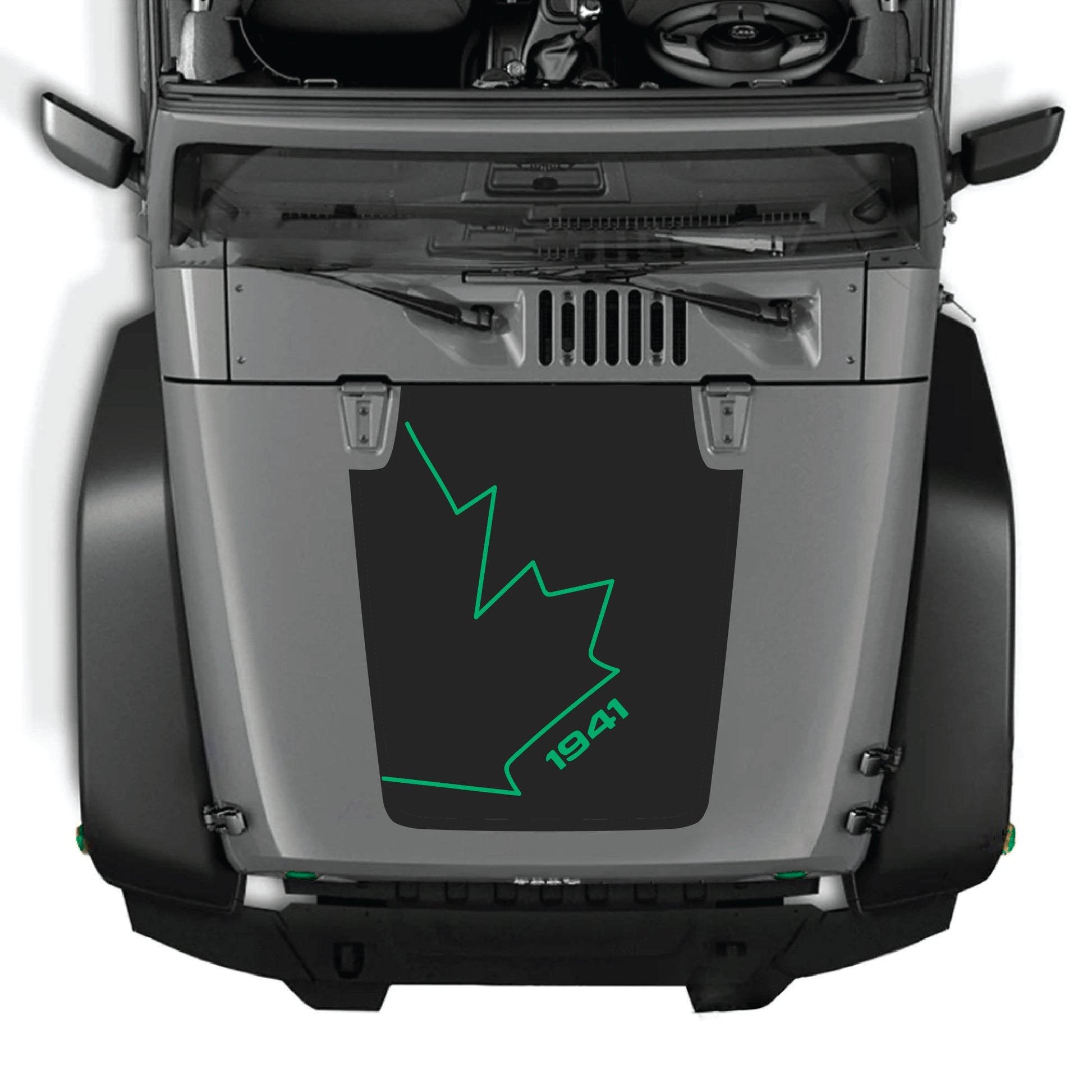Canada full leaf hood decal for Jeep Wrangler JK JKU, premium vinyl sticker with 1941 graphic by CarCode.