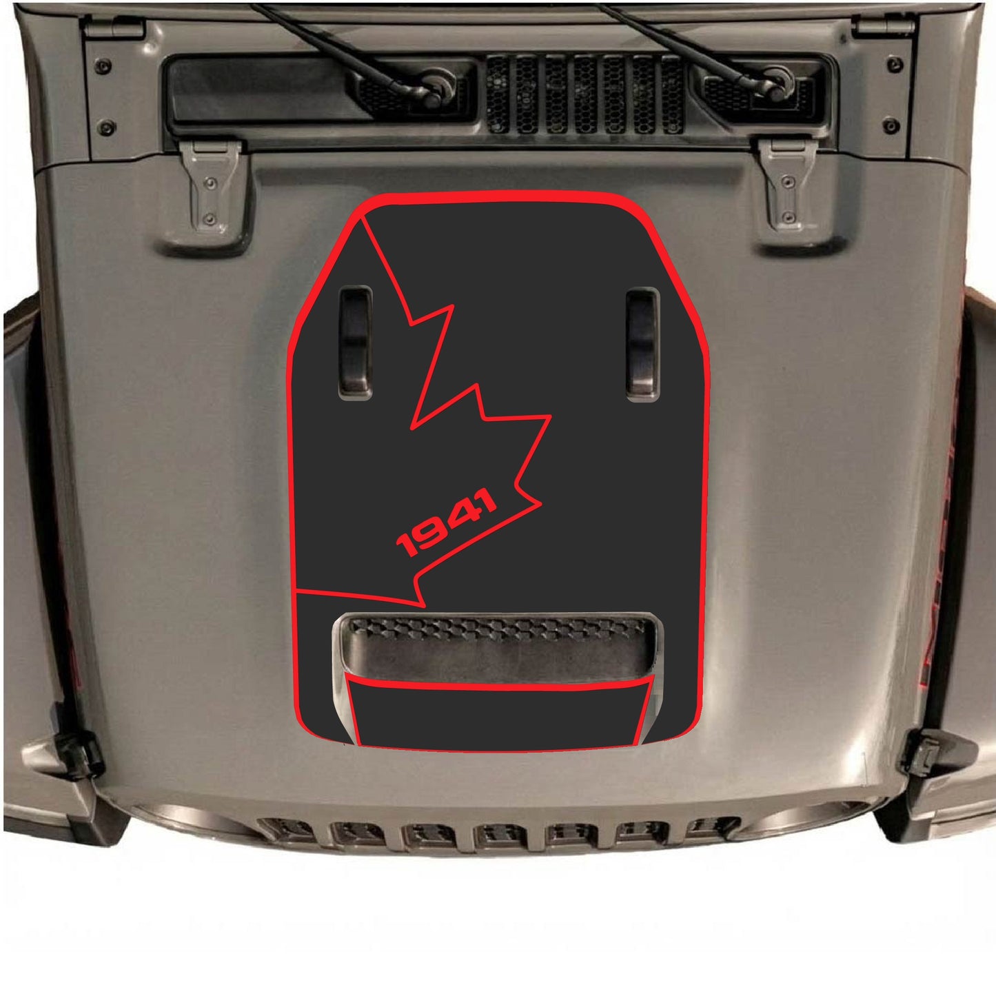 Hood Panel Decal/Sticker - 1941 Canada Full Leaf with Border Graphic Decal Graphic Kit - For Jeep JL JLU 392 2018 - Premium Vinyl