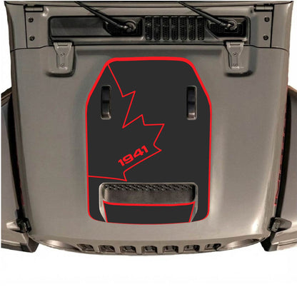 Hood Panel Decal/Sticker - 1941 Canada Full Leaf with Border Graphic Decal Graphic Kit - For Jeep JL JLU 392 2018 - Premium Vinyl