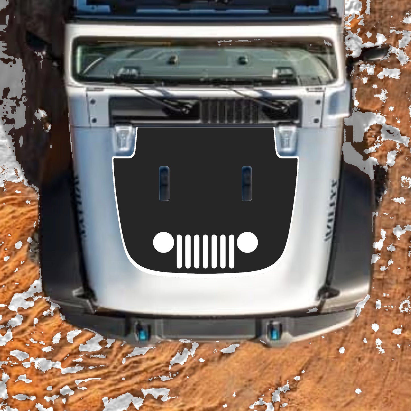 Hood Panel Decal/Sticker - Full Grill with Border Graphic Decal Graphic Kit - For Jeep JL JLU Sahara 2018-2025 - Premium Vinyl