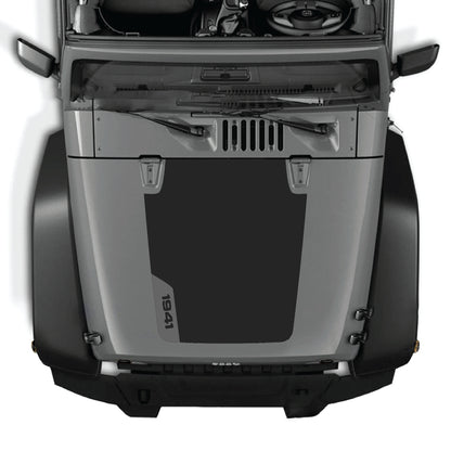 Jeep Wrangler JK JKU 2007-2018 hood decal graphic kit by CarCode, featuring left side 1941 decal in premium vinyl.