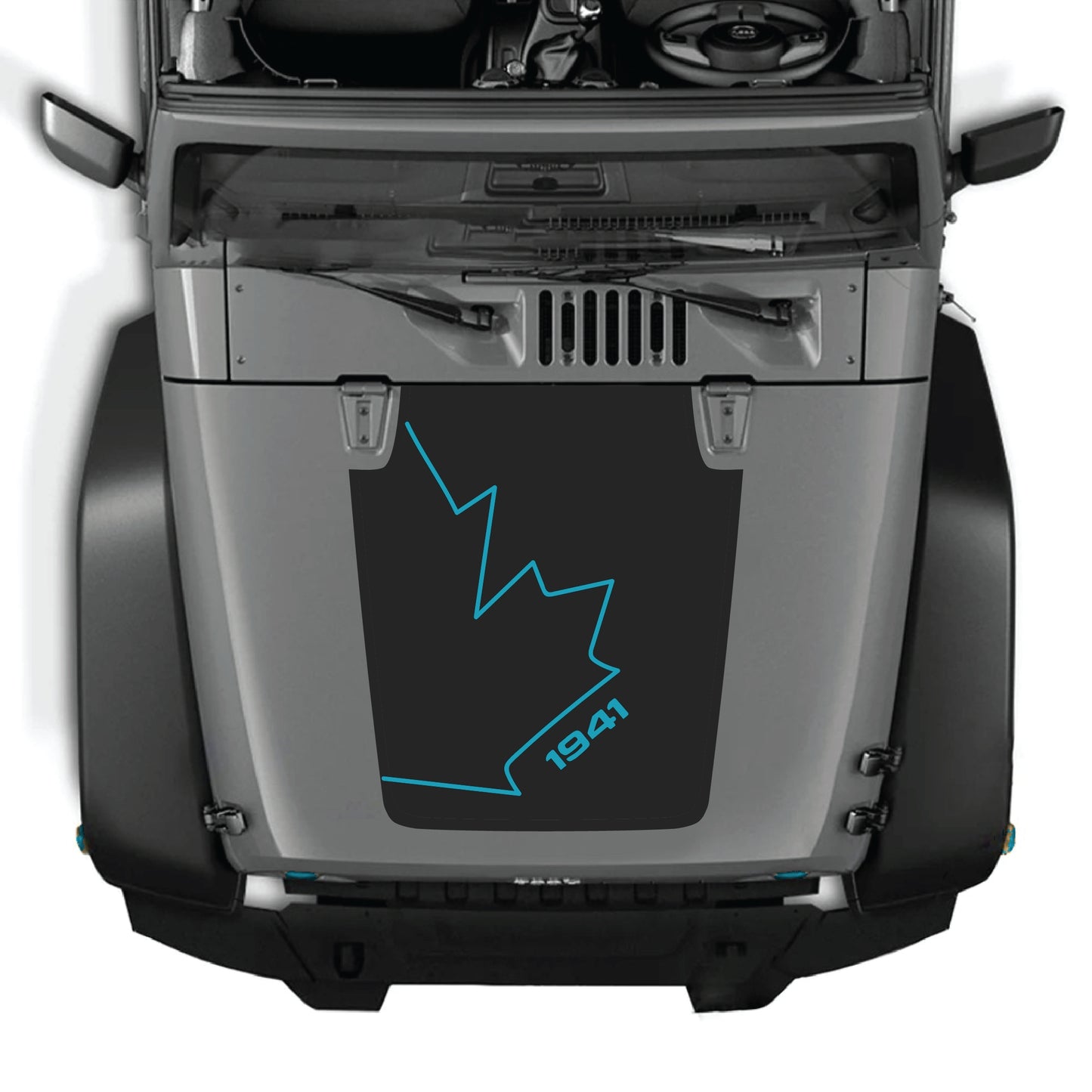 CarCode Jeep Wrangler JK hood decal featuring Canada full leaf 1941 graphic, made with premium vinyl for outdoor durability.