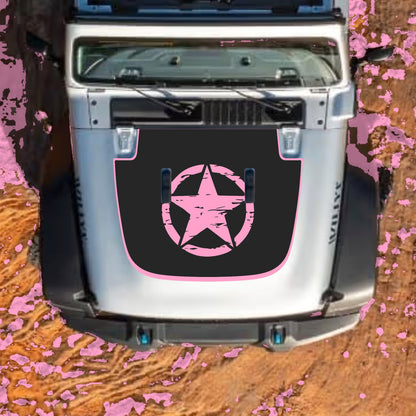 Hood Panel Decal/Sticker - Center Star with Border Graphic Decal Graphic Kit - For Jeep JL JLU Sahara 2018-2025 - Premium Vinyl