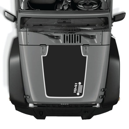 Right side hood decal with 1941 Jeep grill border graphic for Jeep Wrangler JK JKU 2007-2018, premium vinyl CarCode decal kit