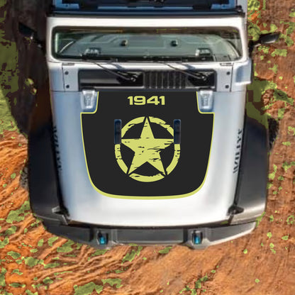 Hood Panel Decal/Sticker - Center Star 1941 with Border Graphic Decal Graphic Kit - For Jeep JL JLU Sahara 2018-2025 - Premium Vinyl
