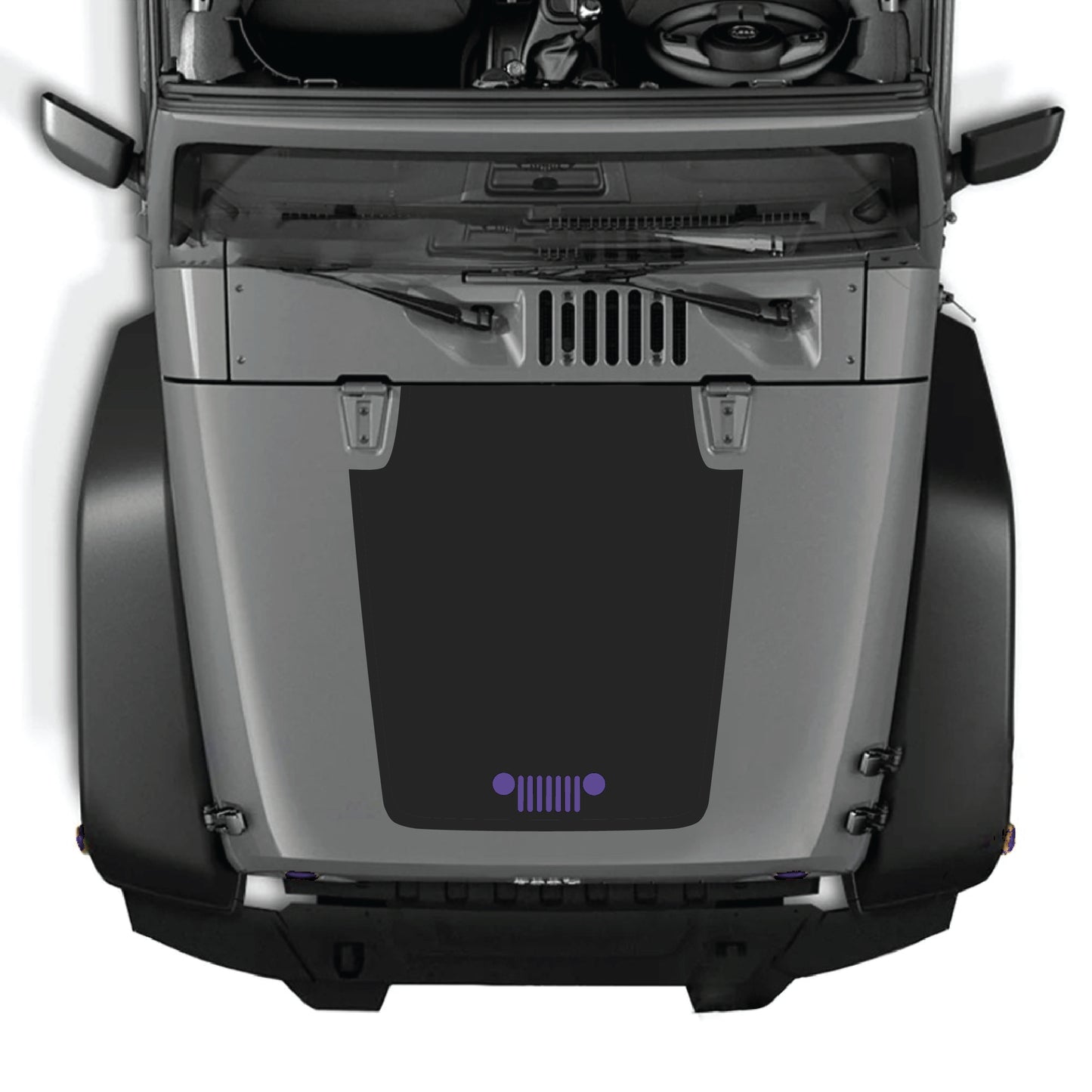 Jeep Wrangler JK JKU hood decal graphic kit by CarCode, featuring a premium vinyl grill decal for 2007-2018 models.