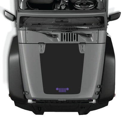 Jeep Wrangler JK JKU hood decal graphic kit by CarCode, featuring a premium vinyl grill decal for 2007-2018 models.
