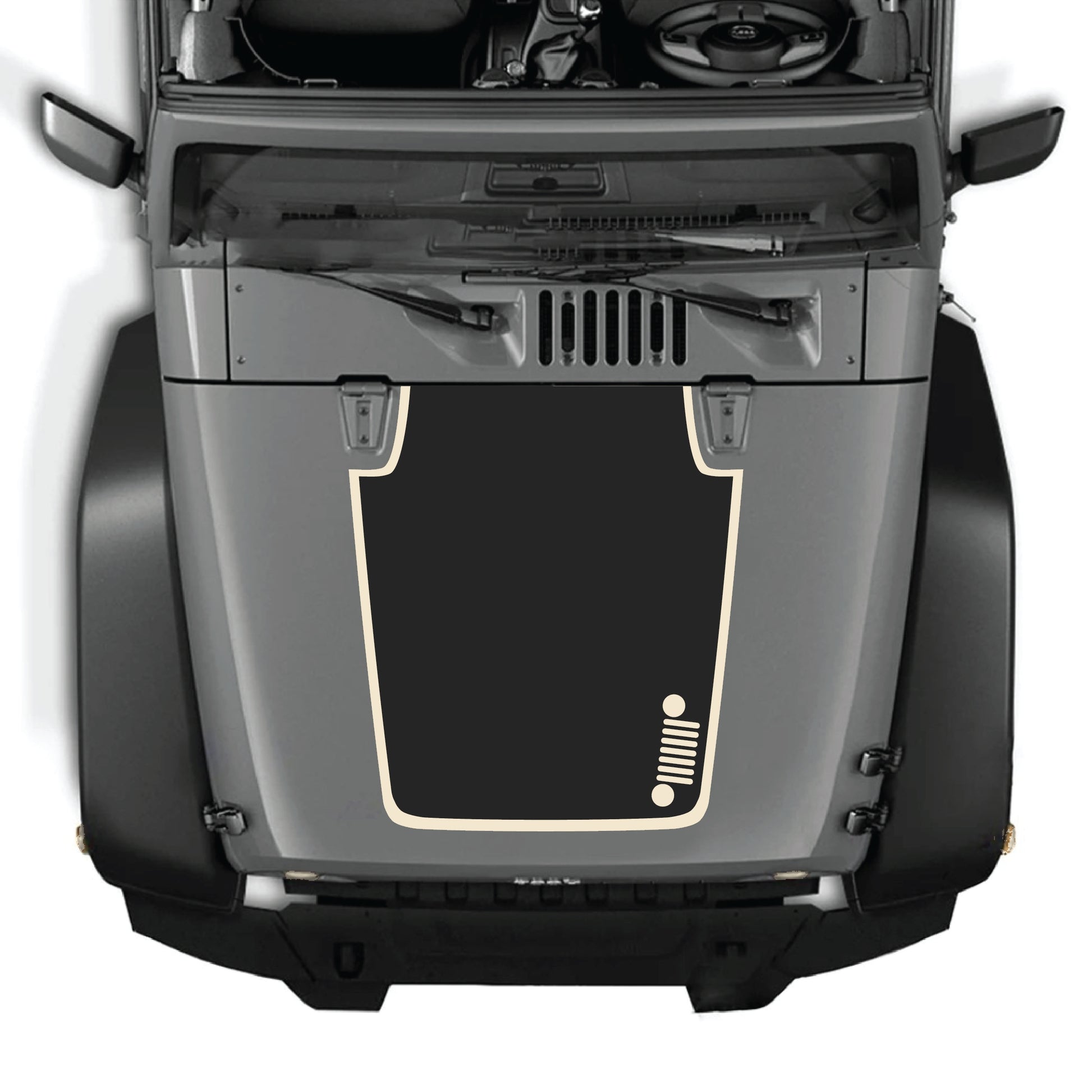 Right side Jeep Wrangler JK hood decal with border graphic, premium vinyl CarCode sticker for 2007-2018 models.