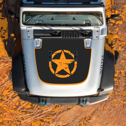 Hood Panel Decal/Sticker - Center Star with Border Graphic Decal Graphic Kit - For Jeep JL JLU Sahara 2018-2025 - Premium Vinyl